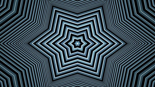 soyut renkli hipnotik simetrik desen süslemeli kaleydoskop hareketi geometrik çember ve yıldız şekilleri - Fotoğraf, Görsel