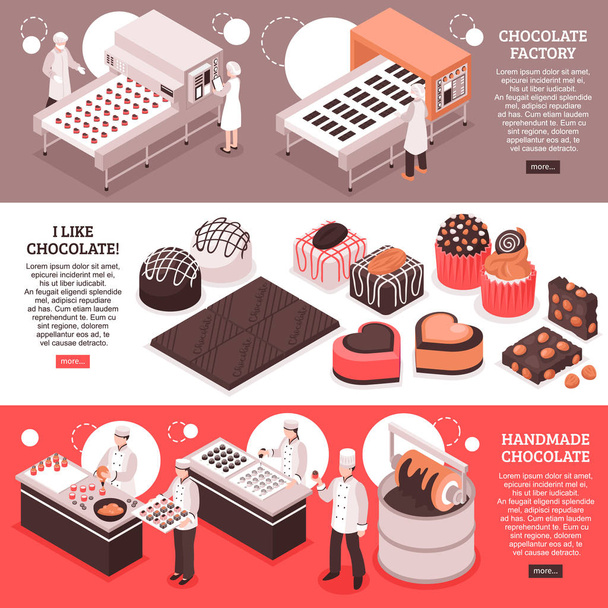 Chocolate Manufacture Isometric Banners - Vector, Image
