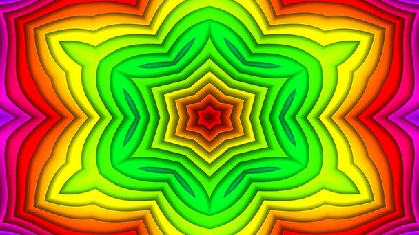 抽象的なカラフルな催眠対称パターン装飾的な万華鏡の動き幾何学的な円と星の形 - 写真・画像