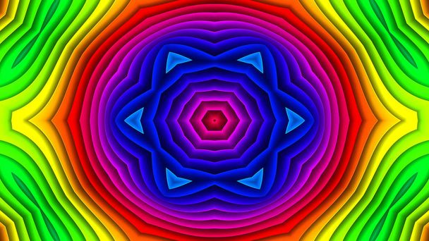 abstraktní barevný hypnotický symetrický vzor ornamentální dekorativní kaleidoskop pohyb geometrický kruh a hvězdné tvary - Fotografie, Obrázek