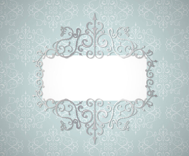 Vector vintage silver swirl frame whith shadow efect. Lase border. wedding invitation template. - Vector, Imagen
