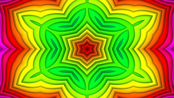 abstrakte bunte hypnotische symmetrische Muster ornamentale dekorative Kaleidoskop Bewegung geometrischer Kreis und Sternformen - Foto, Bild