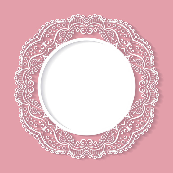New baby born card. Vector circle lace frame. - ベクター画像