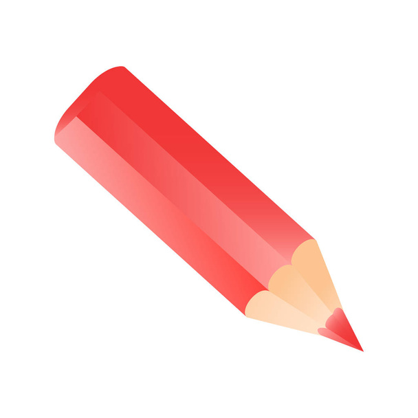 Σύντομο μικρό μολύβι εικονίδιο ρεαλιστικό ύφος. κόκκινο πολύχρωμο μολύβι - Διάνυσμα, εικόνα