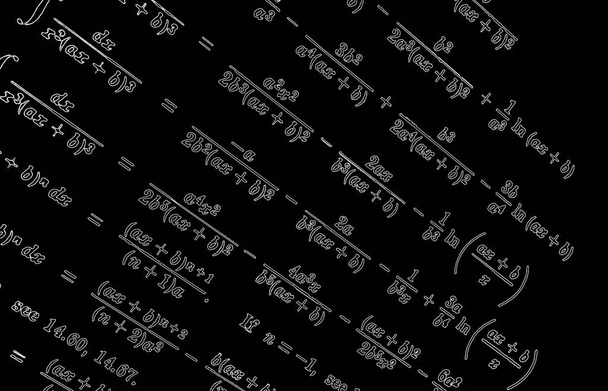 große Anzahl mathematischer Formeln neon auf schwarzem Hintergrund - Foto, Bild