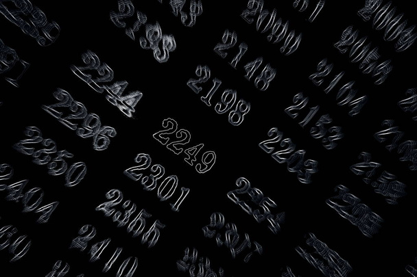 Black background with many numbers neon in perspective - Photo, Image