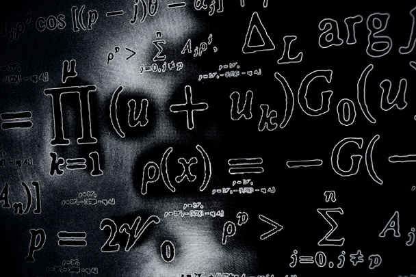 Большое количество математических формул неона на черном фоне
 - Фото, изображение