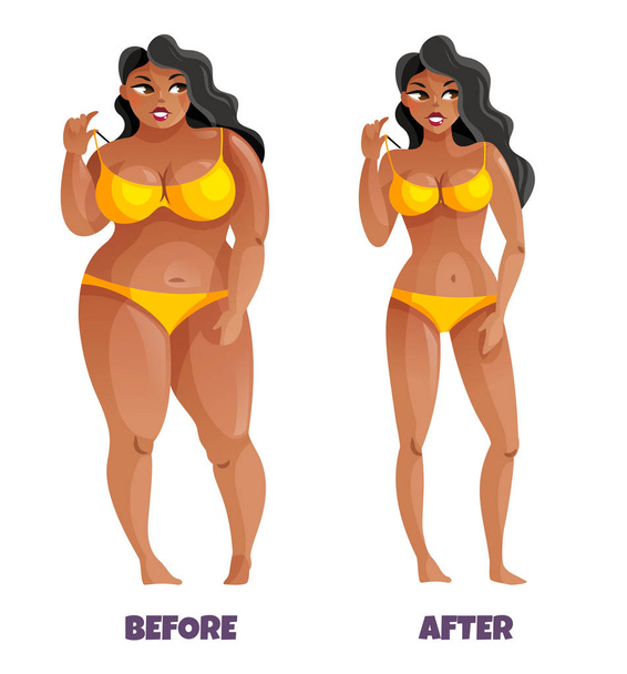 žena před a po hubnutí - Vektor, obrázek