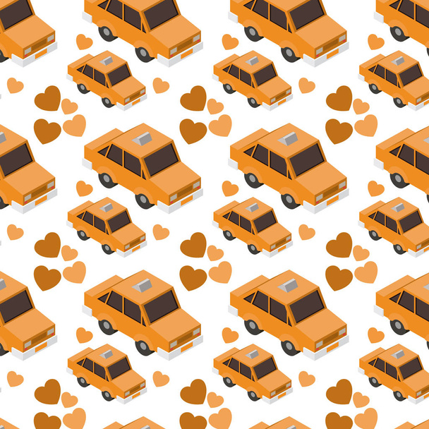 Isometrics taxi's en harten patroon achtergrond - Vector, afbeelding