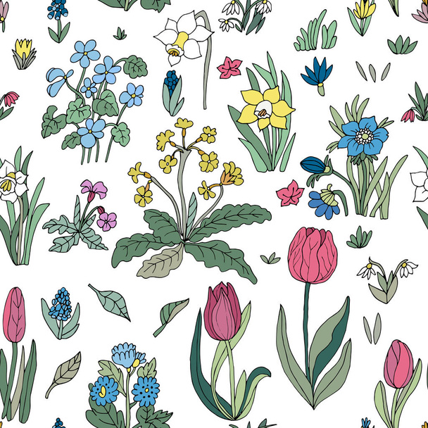 Flowers seamless pattern collection set. Design for greeting car - Vector, Image