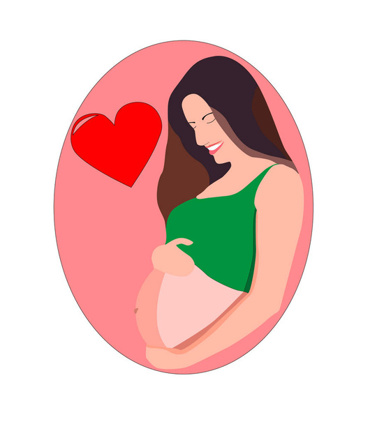 Happy mothers day flat poster design with pregnant women. Profile of pregnant woman - Vector, Image