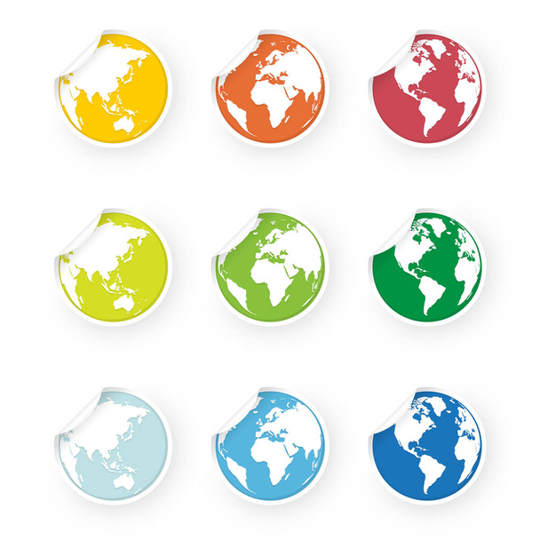 gekleurde wereld globe pictogrammen stickers set - Vector, afbeelding