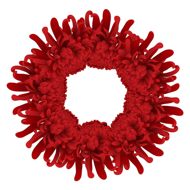 Rode chrysant, Kiku Japanse bloem krans. Vectorillustratie. - Vector, afbeelding