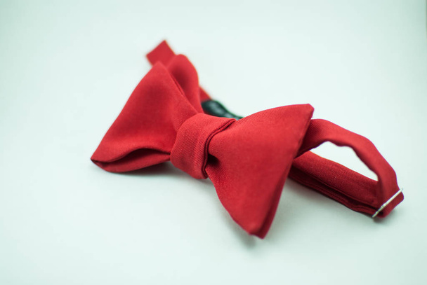 Stylish and well-designed red self tied bow tie on white background - Photo, Image
