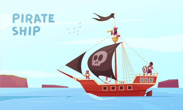 海賊船背景組成 - ベクター画像