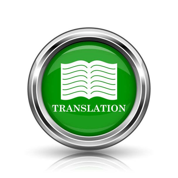 Icono del libro de traducción. Botón metálico de internet sobre fondo blanco
 - Foto, Imagen