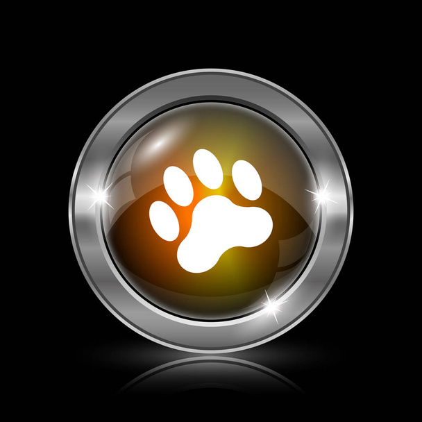 Paw print icon. Metallic internet button on black background - 写真・画像