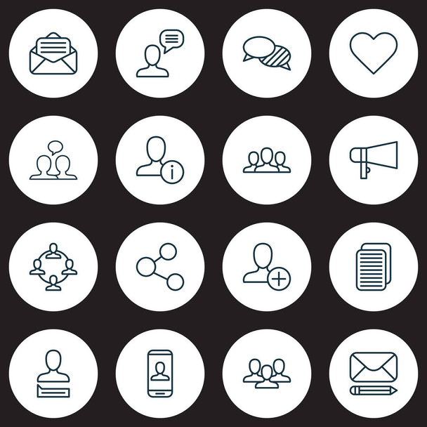 Network icons set with dialogue, staff, private info and other read message elements. Isolated vector illustration network icons. - Vector, Image