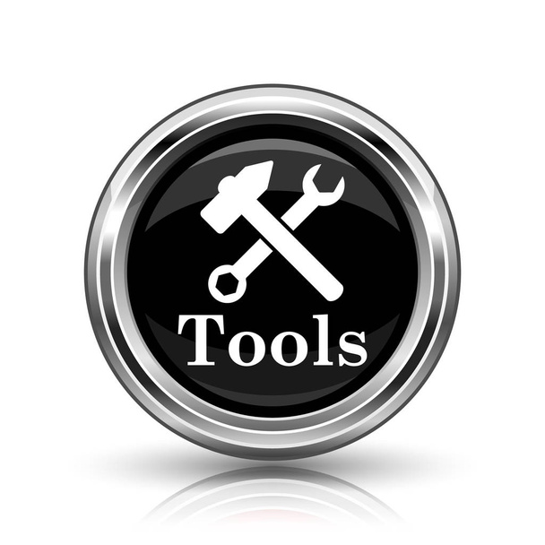 Icono de herramientas. Botón metálico de internet sobre fondo blanco
 - Foto, imagen