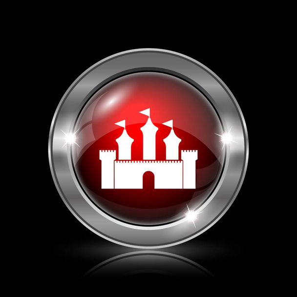 Икона замка. Металлическая кнопка интернет на черном фоне
 - Фото, изображение