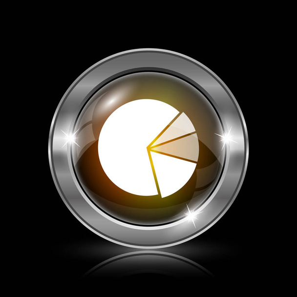 グラフ円グラフ アイコン。黒い背景に金属製のインター ネット ボタン - 写真・画像