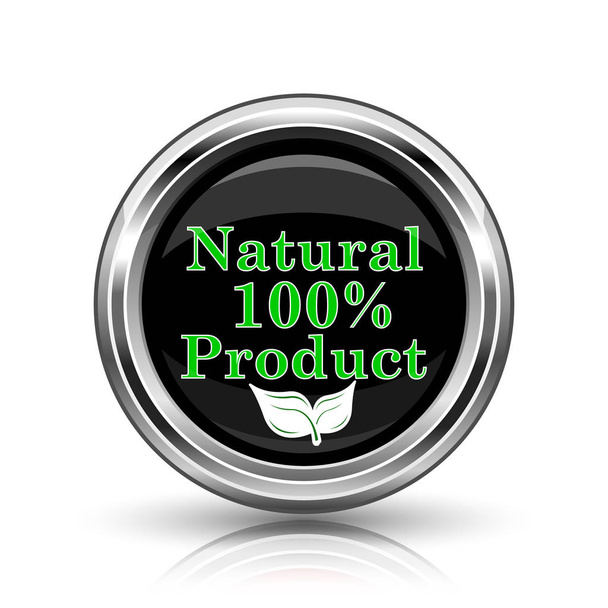yüzde 100 doğal ürün simgesi. Beyaz zemin üzerine metalik Internet düğmesi - Fotoğraf, Görsel