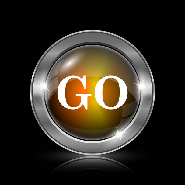 Icono GO. Botón metálico de internet sobre fondo negro
 - Foto, Imagen