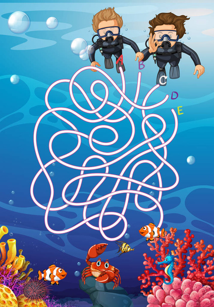 Subaquático com mergulhador labirinto conceito ilustração
 - Vetor, Imagem