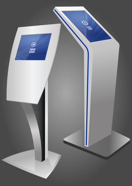 Two Promotional Interactive Information Kiosk, Advertising Display, Terminal Stand, Touch Screen Display. Mock Up Template. - Vector, Image