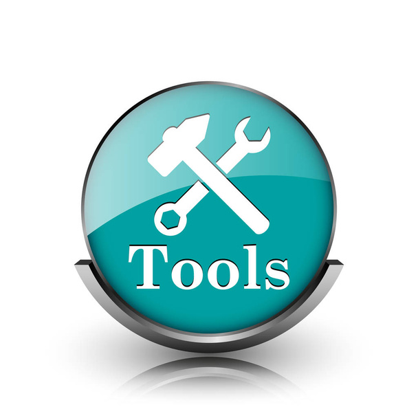 Icono de herramientas. Botón metálico de internet sobre fondo blanco
 - Foto, Imagen
