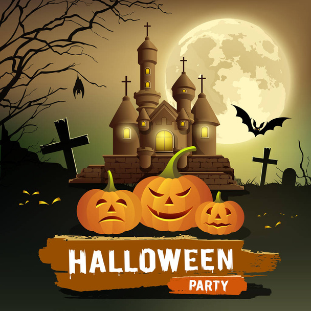 Happy Halloween party zprávu, dýňové, bat koncepce designu na měsíc noc pozadí, vektorové ilustrace - Vektor, obrázek