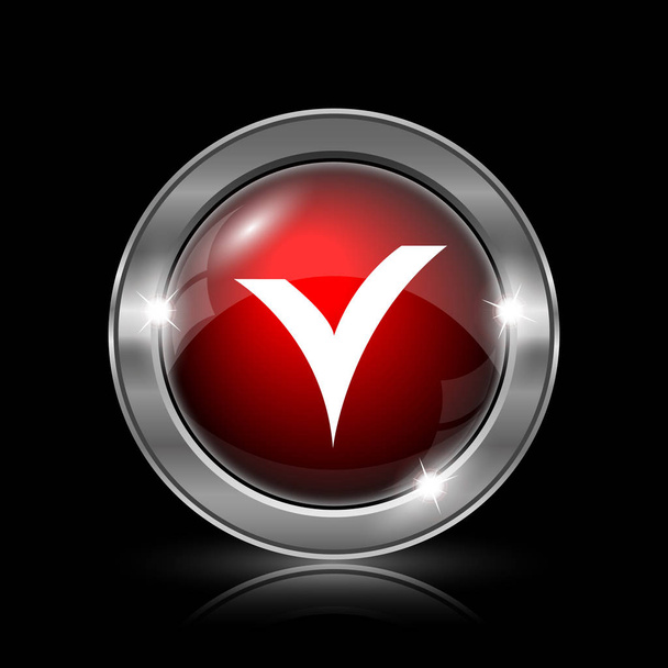 V checked icon. Metallic internet button on black background - Photo, Image
