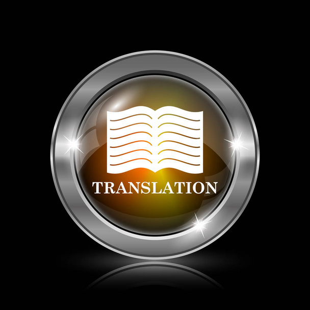 Icono del libro de traducción. Botón metálico de internet sobre fondo negro
 - Foto, Imagen