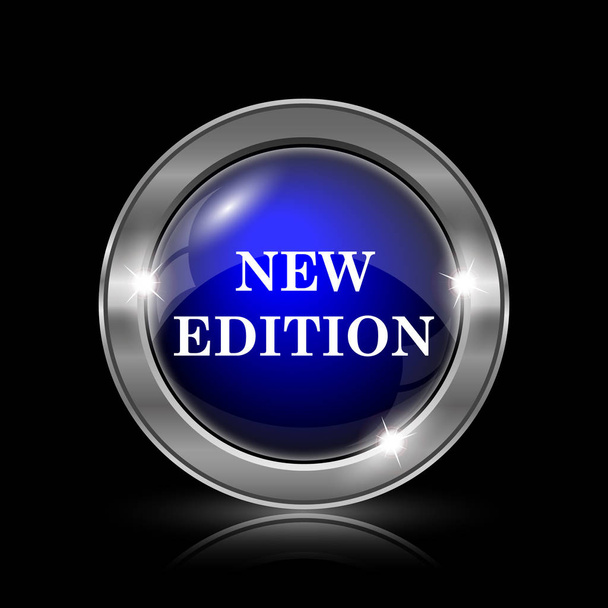 Иконка нового издания. Металлическая кнопка интернет на черном фоне
 - Фото, изображение