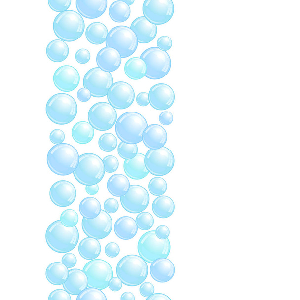 vertikale dekorative Linie mit Seifenblasen, Hintergrund mit realistischen Wasserperlen, rosa Klecksen, Vektorschaumillustration - Vektor, Bild