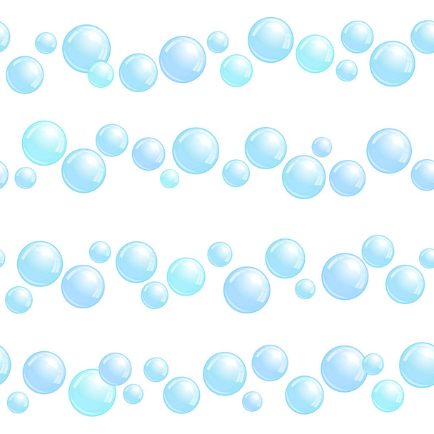 Horizontální bezešvé mýdlová bublina pruhy, čáry s realistickou vody korálky, modré kuličky, vektorové pěna - Vektor, obrázek