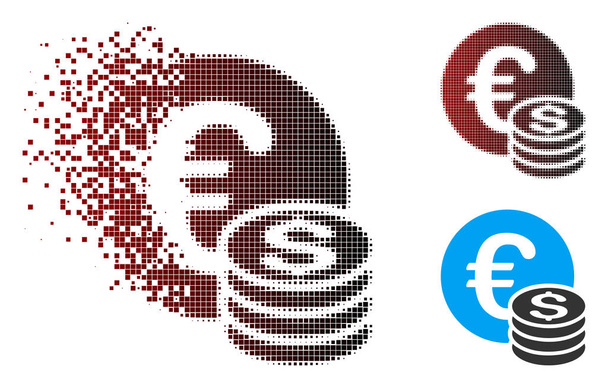 Pixel quebrado meio-tom euro e dólar moedas ícone
 - Vetor, Imagem