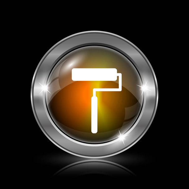 Εικονίδιο του κυλίνδρου. Μεταλλικό κουμπί internet σε μαύρο φόντο - Φωτογραφία, εικόνα