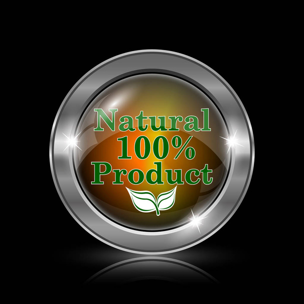 Icona del prodotto naturale al 100%. Pulsante internet metallico su sfondo nero
 - Foto, immagini