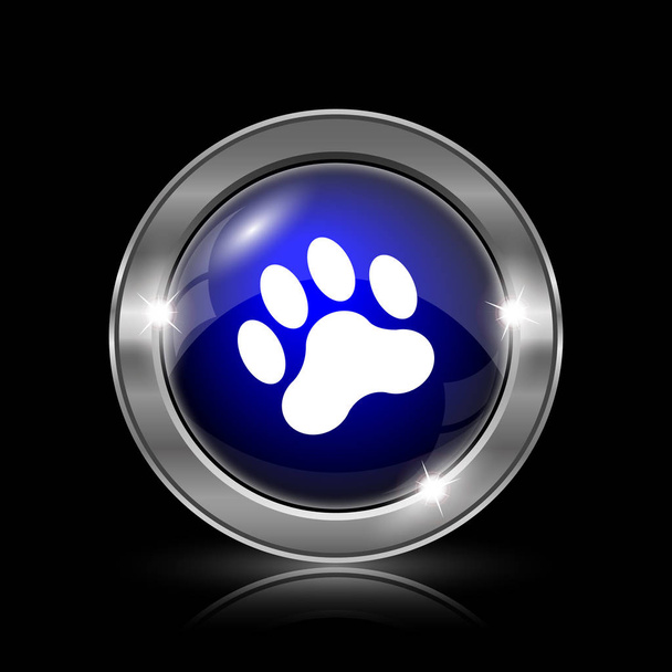 Paw print icon. Metallic internet button on black background - Photo, Image