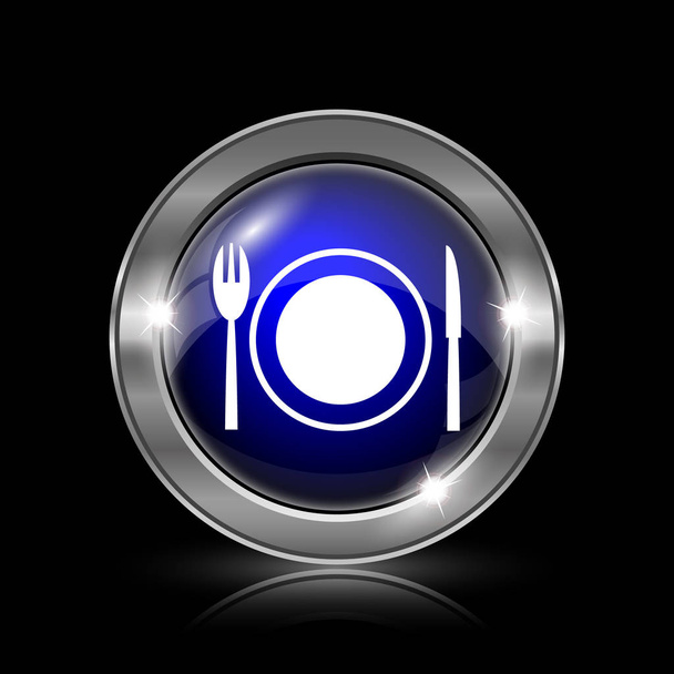 Ravintolan ikoni. Metallinen internet-painike mustalla pohjalla
 - Valokuva, kuva