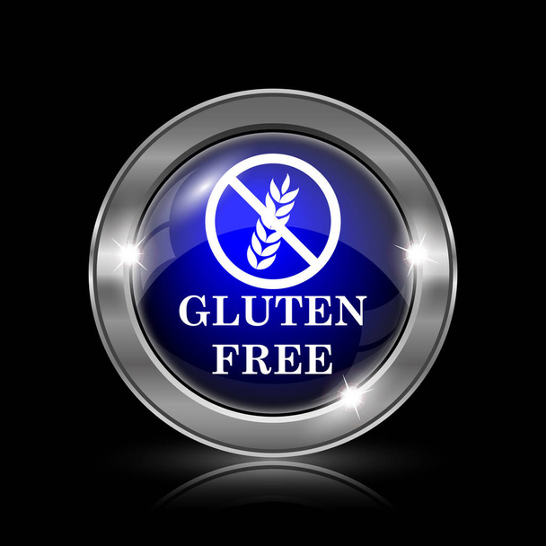glutenfreies Symbol. metallische Internet-Taste auf schwarzem Hintergrund - Foto, Bild