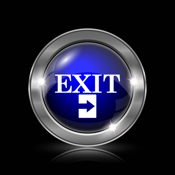 Exit icon. Metallic internet button on black background - Photo, Image