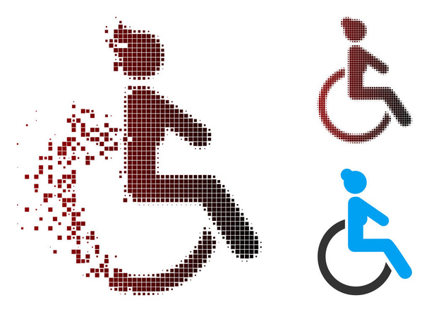 Opgesplitste Pixel Halftone gehandicapte vrouw pictogram - Vector, afbeelding
