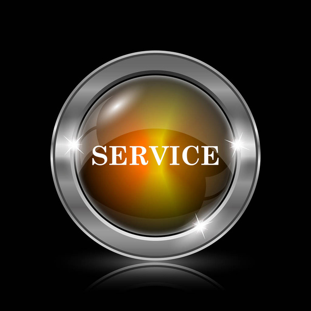 Icono de servicio. Botón metálico de internet sobre fondo negro
 - Foto, Imagen