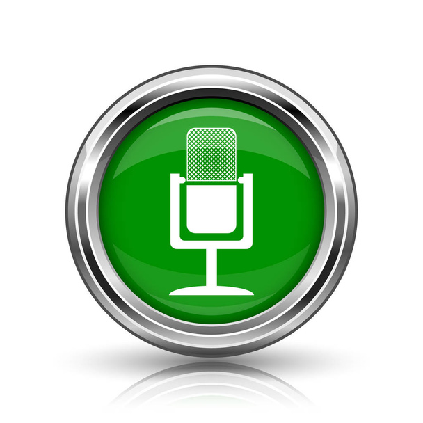 Mikrofon simgesi. Beyaz zemin üzerine metalik Internet düğmesi - Fotoğraf, Görsel