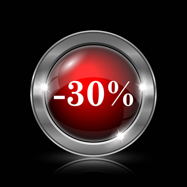 30 pour cent icône de réduction. Bouton internet métallique sur fond noir
 - Photo, image