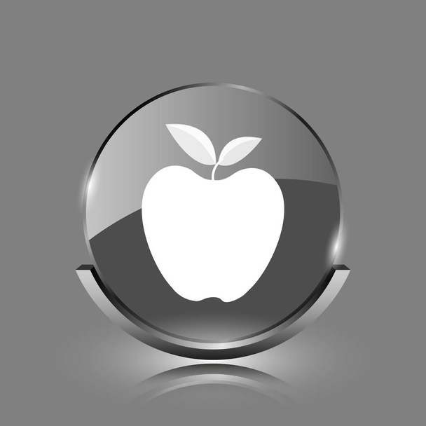 リンゴのアイコン。灰色の背景に光沢のある光沢のあるインター ネット ボタン - 写真・画像