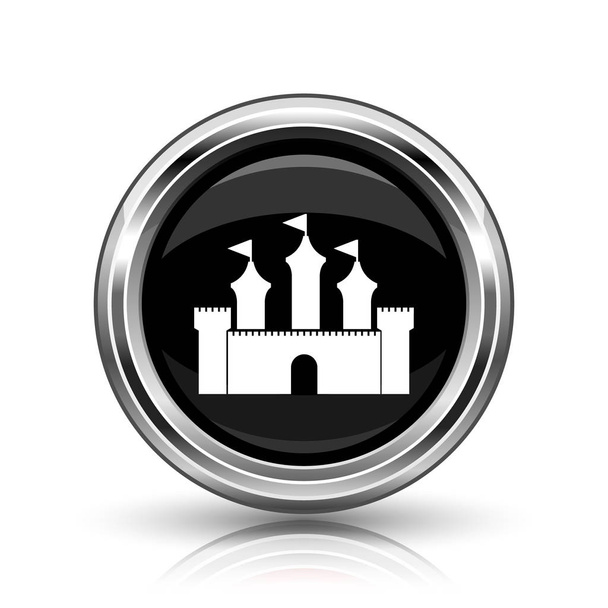 Ікона замку. Металева кнопка інтернету на білому тлі
 - Фото, зображення