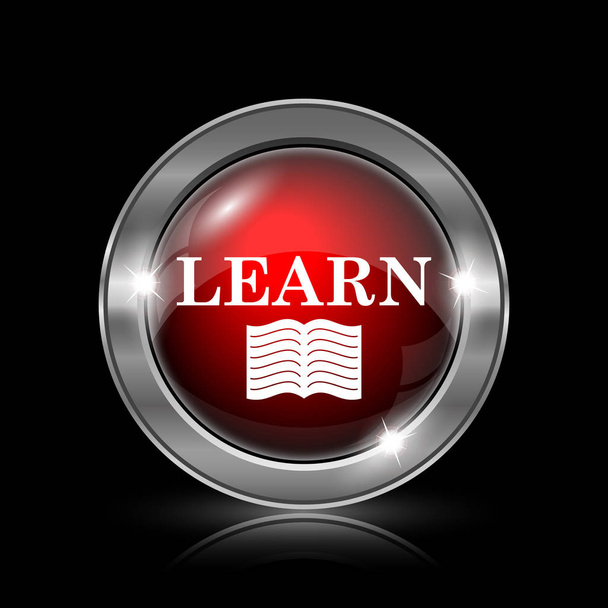 Learn icon. Metallic internet button on black background - Photo, Image